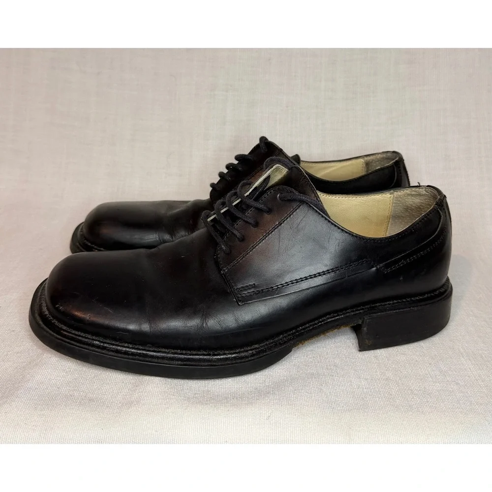 Kenneth Cole New York Mens Black Leather Square Toe Derby Shoes Made Italy 9.5